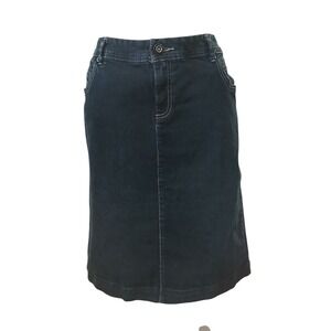Tommy Hilfiger Dark Wash Denim Midi Skirt With Embroidered Pockets Size 18